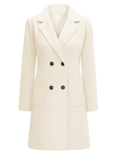 Yuson Girl Wintermantel Damen Langer Wollmantel Herbst Winter Klassischem Revers Coat Warmer Übergangsmantel Elegant Kurzmantel Einfarbig Jacke Outwear mit Doppelreihigen...