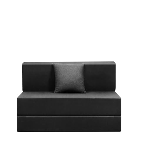 Image of Easy Foldable One Person Sofa Cum Bed Jute Fabric- Washable Cover- Including One Cushion- Size 3' X 6' Ft (Black Color) Perfect for Home & Office for Guests