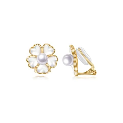 PHNIBIRD Clip On Earrings 925 Sterling Silver Gold Earrings Not Pierced Earrings Flower Shape for Women Girls Jewelry Gifts for Women Cover