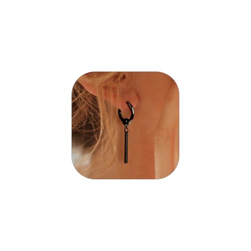 FindChic Boucle doreilles Pendante femme noir acier Inoxydable Anneaux Oreilles Rond avec Longue Barre
