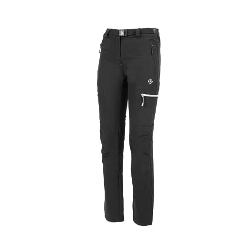 Izas - Pantalón de Senderismo para Mujer - Pantalón Trekking Impermeable y con Bolsillos de Cremallera - Bajo Ajustable que Protege del Frío - Secado Rápido - Chamonix FW Negro y Plateado - L