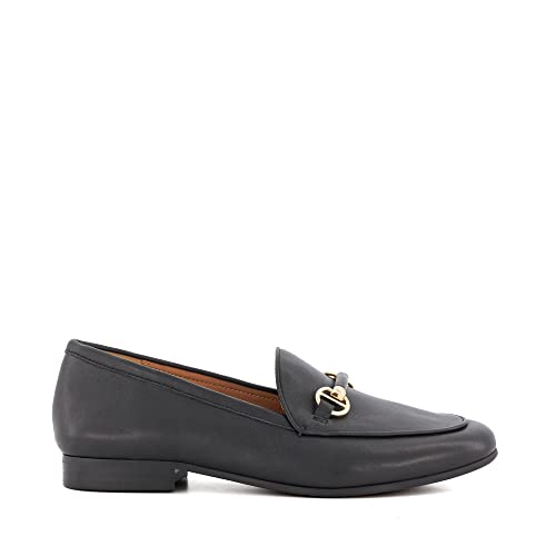 Image of Dune Ladies Grandeur Metal-Trim-Snaffle Loafers Size UK 8 Flat Heel Black