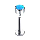 Piercing de tuerca, 1 pieza G23 de titanio con rosca interna, joyería para mujer, aretes redondos con ópalo, 1.0x6mm, Metal, Ópalo