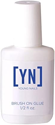 Young Nails Brush-on-Glue. Quick-Drying Adhesive for Artificial Nails. Professional Nail Glue for Tip Application, 0.5 Fl Oz