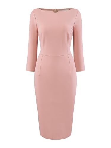Image of Hobemty Women's 3 /4 Sleeve Pencil Dress Boat Neck Elegant Wear to Work Midi Sheath Dresses