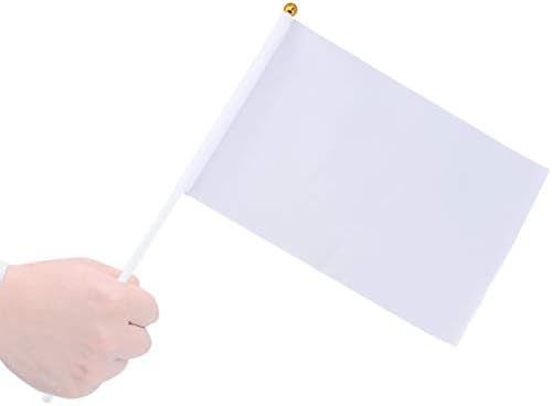 STOBOK Mini Hand Flag Plain DIY Hand Waving Flags Portable Referees Sports Match Equipment - 24pcs, White