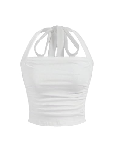 SOLY HUX Women's Plus Size Ruched Halter Top Summer Tie Back Sleeveless Going Out Tops