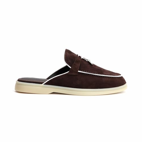 Image of XOBZJH Designer Women's Mules Flat Heel - Suede Leather Flats with Tassel Detail, Comfortable Slip-On Backless Loafers,Casual & Work Shoes