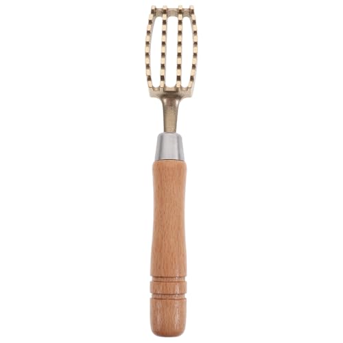 Ciieeo Brass Fish Scale Scraper with Wood Handle, Sawtooth Skin Remover Tool, Manual Scaler for Kitchen Cleaning and Fishing, Traditional Culinary Processing Knife (7.86 Inches)