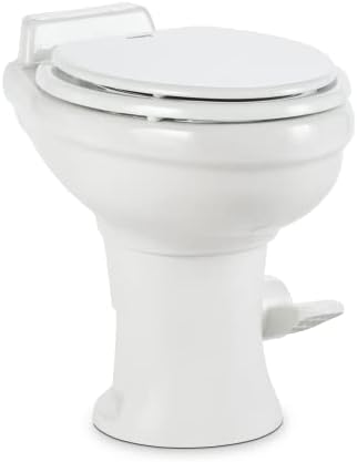 Dometic 320 RV Toilet - Gravity Flush with enameled wood seat - Standard Height Flush with Foot Pedal for RVs, Trailers, and Outdoor Campers