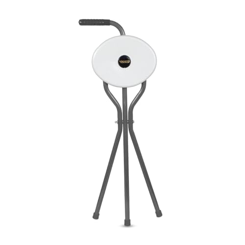 Vissco Avanti Walking Stick with Foldable Seat for Elderly & Those Physically Challenged, Light Weight, L Shaped Handle for Better Grip, Durable Soft Rubber Shoes for Grip - Universal (Grey)
