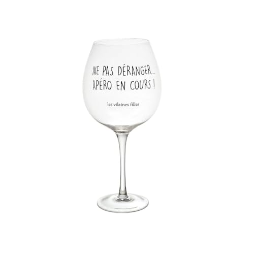 Les Vilaines Filles LA Chaise Longue - Verre à Vin 75 cl Apéro en Cours - Verre Transparent - Usage Dégustation, Design Humoristique - Taille 11.7 x 25 x...