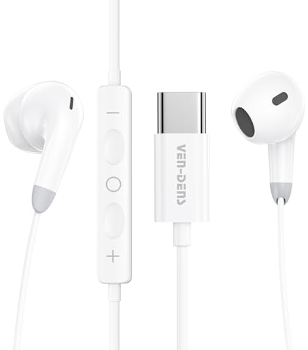 Écouteurs intra-auriculaires USB C avec micro et contrôle du volume pour Apple iPhone 17e, 16e, écouteurs filaires stéréo Hi-Fi pour iPhone 16e (2026,...