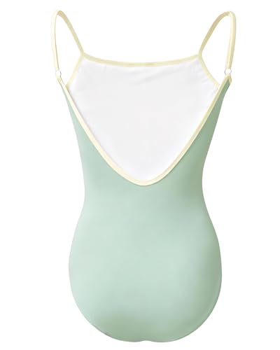 ROYAL SMEELA Women’s Leotard Backless Adjustable Spaghetti Strap Leotards Square Neck Bodysuit for Ballet Dance Event Light Green