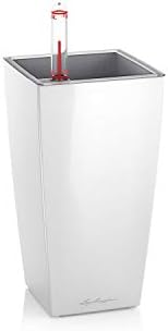 LECHUZA MINI CUBI Self Watering Planter Small Flower Plant Pot Indoor Table Planter without Drainage Hole with Plant Substrate Poly Resin H18 L9 W9 cm White High-Gloss