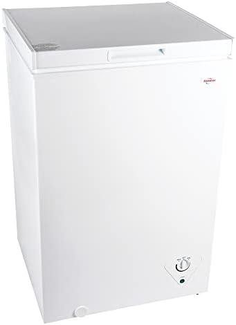 Koolatron Compact Chest Freezer, 3.5 cu ft (99L), White, Manual Defrost Deep Freeze, Storage Basket, Space-Saving Flat Back, Stay-Open Lid, Front-Access Defrost Drain, for Apartment, Condo, Cottage