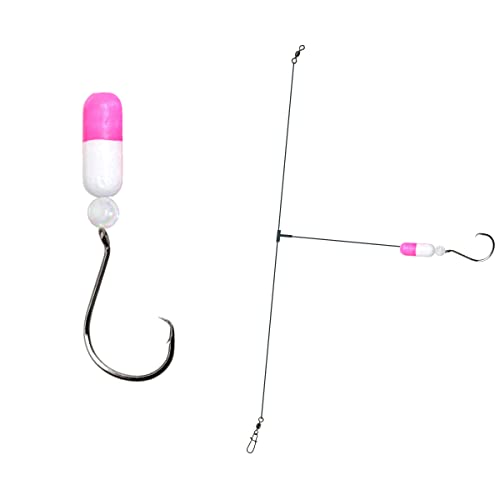 3 Pack Single Drop Pompano Whiting Surf Fishing Rigs Hand-Tied (25LB Mono, Pink/White)
