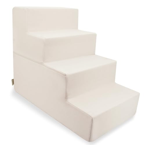Image of Best Pet Supplies Dog Stairs & Steps - Foam Steps for Small Dogs & Cats, Non-Slip Indoor Balanced Pet Step Support, Dog Ramp, No Assembly, Ivory, Foldable 4-Step (22-inch Height)