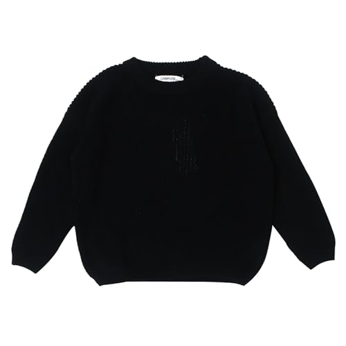 Kids Ribbed Knit Sweater Solid Oversized Loose Plain Long Sleeve Pullover Sweatshirt Warm Base Casual (Black, 6 Years)