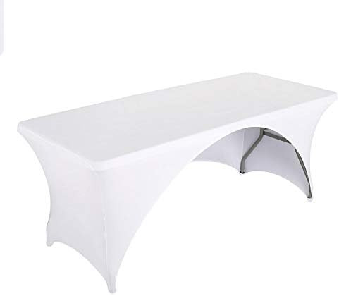 LZY Fitted Table Covers for 6 Foot Folding Tables,Open Back, Spandex/Stretch/Elastic Rectangular Table Cloths for Trade Show Display or Party (6FT-OB1PC, White)