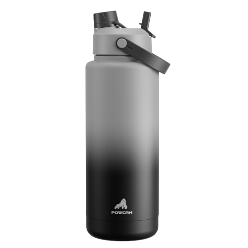 Image of POWCAN 40 oz Insulated Water Bottle with 2-in-1 Straw and Spout Lid, Keep Cold 24H, Leak-Proof, BPA-Free, Double Wall Stainless Steel Water Bottle for Sports, Gym, Travel, and School (Obsidian)