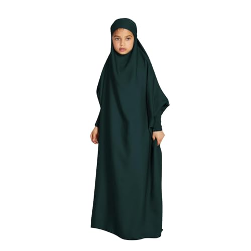 Muslim Girls Islamic Prayer Abayas with Hijab Ramadan Long Kaftan Abaya Robe Dresses Dubai Outfits for 6-13 Years