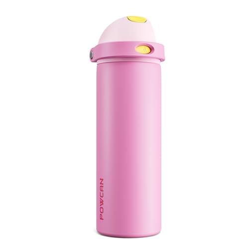 POWCAN 24 oz Steel Water Bottle: 2-in-1 Push-Button Spout & Quick-Flip Straw, Leakproof, Cold 24Hrs, Fits Car Cup Holder, Insulated Cup for Sports, Travel, School, Gift for Women, Girls (Rose Slumber) - image 1