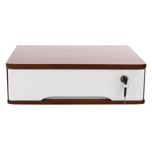 Wooden Desktop Storage Box with Lockable Drawers, Wooden Storage Cabinet Organizer Tabletop Storage Organization Box for Office,Home (Walnut+White)