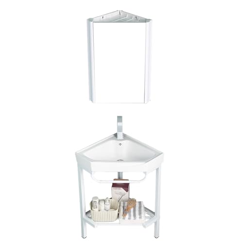 Fregadero de Cocina de Acero Inoxidable, Conjunto de tocador y Esquina de baño, Soporte de cerámica, Mueble de Servicio Independiente, Mueble con Espejo, Grifo, Accesorio
