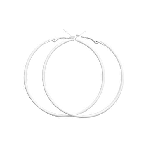 coadipress Lightweight Matte Metal Hoop Earrings Candy Color Nightclub Earrings 90s Retro Neon Round Earrings 80s Classic Big Circle Hoop Earrings for Women Statement Jewelry (White Circle)