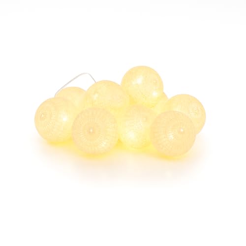 Guirlande lumineuse LED 10 boules coton jaune Ø6 cm à piles pour deco