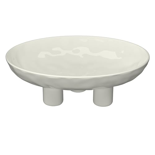 KrouJity Decorative Bowls, Smooth Surface Three-Legs Bumpy Ceramic Tray for Home Use, Key Bowl, Belcony and Kitchen Decoration (White)