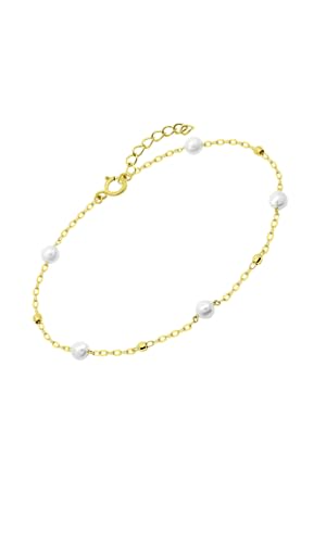 Time RoaD Pulsera Oro Mujer HIN00051/18 9K de 375 ml Perlas - Sofisticado Brazalete con Pulido y Acabado Refinado 18 cm - Ideal para Regalo de Cumpleaños - Aniversario - Ocasiones Especiales