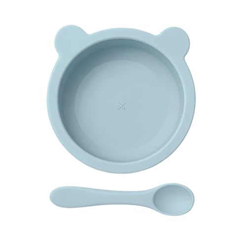 Image of Silicone Baby Feeding Bowl and Spoon Set for Babies with Suction Base, BPA-Free, Non-Slip, Safe for Infants and Toddlers Mealtime (Grey)