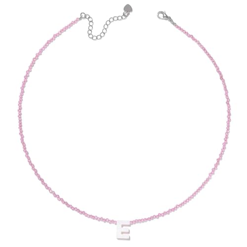 Bijoux 26 Lettres collier anti irritation nacre blanche et chaîne rose 2 mm