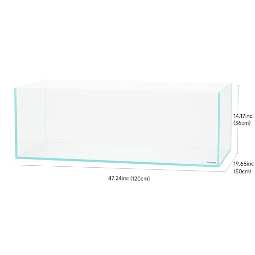Image of LANDEN 120SL 51.5 Gal Rimless Low Iron Aquarium Long Fish Tank, Bookshelf Aquarium, W47.24xD19.69xH14.17 in (120x50x36cm) 12mm Thickness with Black Nano Foam Leveling mat Included