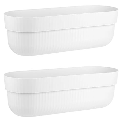 Engelland - 2 x Blumenkasten, Blumentopf, Farbe: Weiß, Pflanzkasten mit Wasserspeicher/Drainagesystem und Abstandshalter, 50 cm, PP-Kunststoff, Balkonkasten, länglich, formstabil