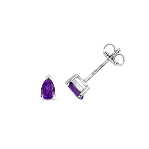 Boucles d'oreilles or blanc et améthyste anti-allergie pour femme chic