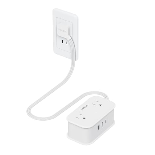 延長コード 50cm 電源タップ USB付き たこあしコンセント 薄型プラグ TESSAN 4個AC口 1個タイプC と2個タイプA タコ足配線 マルチタップ 薄型 コンセント 分岐 出張 旅行 2ピン/3ピン適用 ホワイト