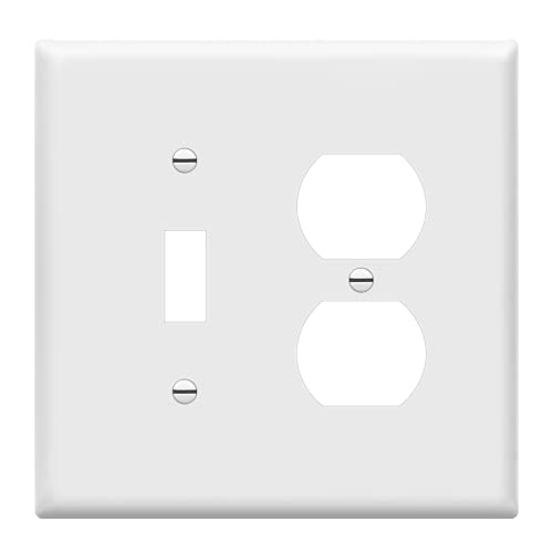 Image of ENERLITES Combination Toggle Light Switch /Duplex Receptacle Outlet Wall Plate Cover, Midway Size 2-Gang 4.88 inch x 4.92 inch, Polycarbonate Thermoplastic, UL Listed, 881121M-W, White