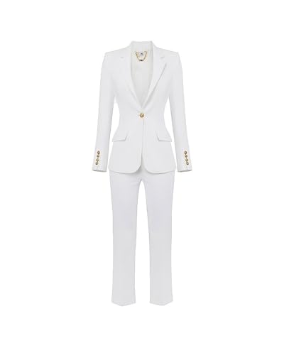 Elisabetta Franchi Chaqueta de un solo pecho y pantalón en crepe, blanco perla (ral 1013), 38