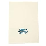 Fische, Geschirrtuch aus Biobaumwolle und Bambus. Mit blauem Handsiebdruck.