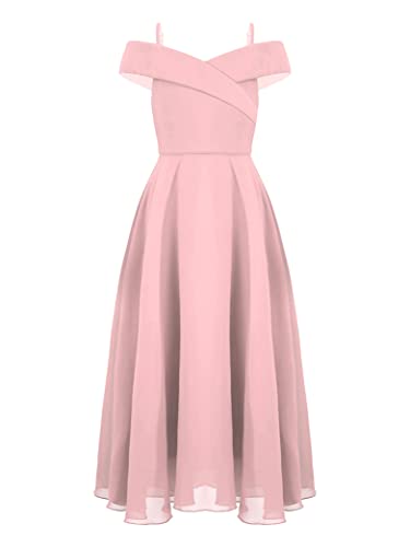 Hedmy Vestido Largo de Elegante para Niña Vestido Gasa de Fiesta Sólido con un Hombro Vestido de Graduación Cóctel Desfile Formal 7-16 Años Rosa 11-12 años