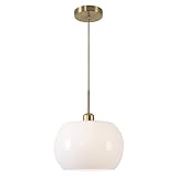BOKT 1-Light Gold Dome Pendant Light Mid Century Modern White Globe Pendant Lighting Kitchen Island Brass Dining Hanging Ceiling Lamp Single Large Glass Ball Pendant Lamp