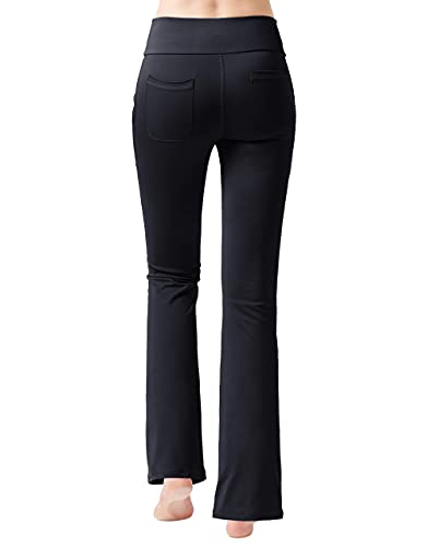 nuveti Women's High Waisted Boot Cut Yoga Pants 4 Pockets Workout Pants Tummy Control Women Bootleg Work Pants Dress Pants (Black, Large)