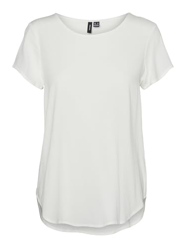VERO MODA Blusa Mujer Manga Corta Cuello Redondo Ajuste Regular Básico, Color:Blanco, Talla:L