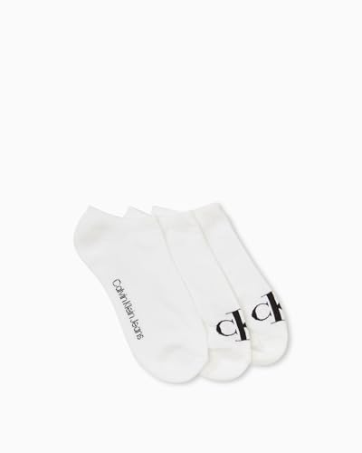 Calvin Klein Men's Monogram Logo Cushion 3 Pack No Show Socks, White, One Size