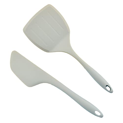 P-Plus International 2 Pieces Silicone Pancakes Shovel Wide Spatula Turner Nonstick Fried Shovel Fish Spatula Silicone Wide Flexible Turner for Nonstick Cookware (Grey)