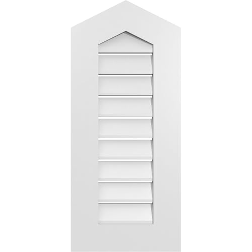 TrueCraft PVC Peaked Top Surface Mount Gable Vent, 14"W x 32"H Overall Frame Size, 6/12 Pitch: 1" x 3-1/2" Standard Trim Frame, Functional