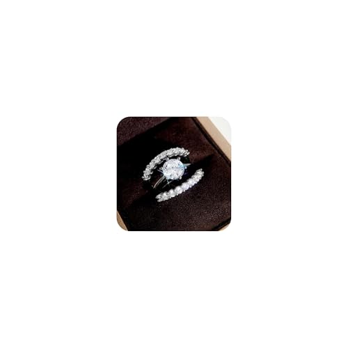 LIOYSIUT 14K Gold Plated 925 Sterling Silver Rings Three-in-One Set Brilliant Cubic Zirconia Promise Rings for Her Stackable Dianmond Wedding Bands Rings Set for Women Size 7